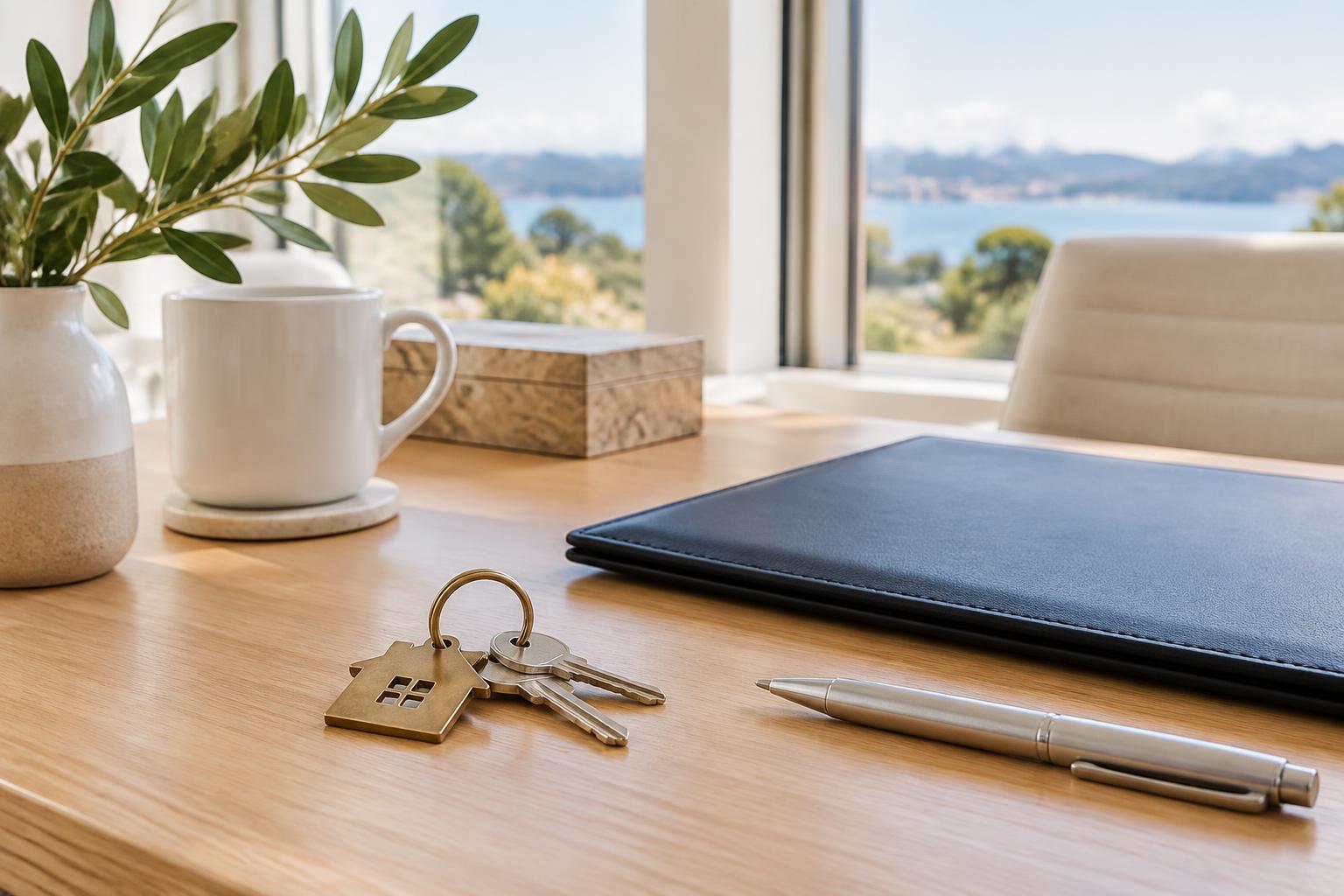 AI-generated illustration of house keys and a settlement folder